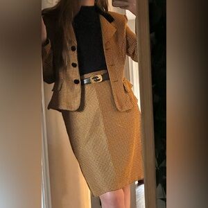 Vintage 80s/90s Houndstooth Skirt Suit Set Retro Academia